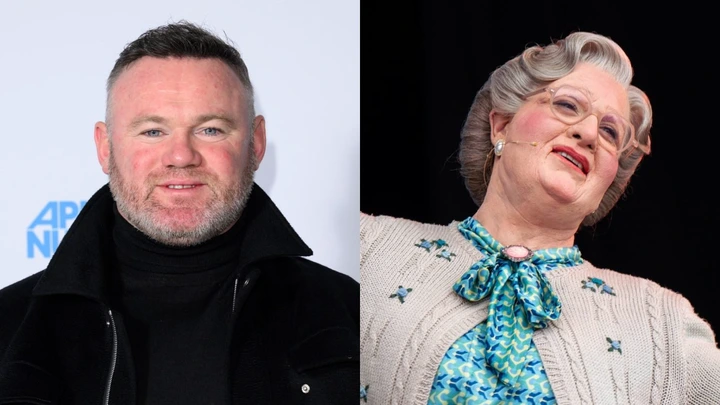 Wayne Rooney and Mrs. Doubtfire share the stage at West End Live. PHOTO CREDIT: Karwai Tang / Bonnie Britain via Getty Images.