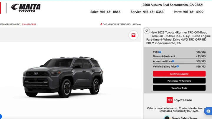 2025 Toyota Motor Corporation 4Runner dealership markups