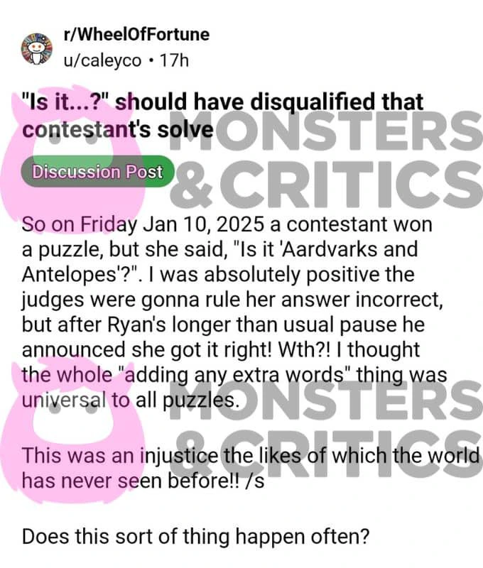 wheel of fortune fan posts on reddit about an "injustice"