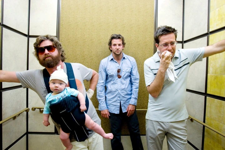 Zach Galifianakis, Bradley Cooper, and Ed Helms in &quot;The Hangover.&quot;