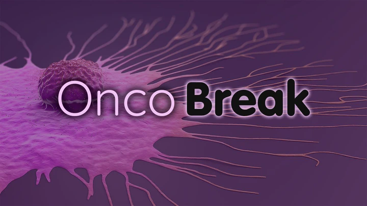 Onco Break over a computer rendering of a cancer cell.