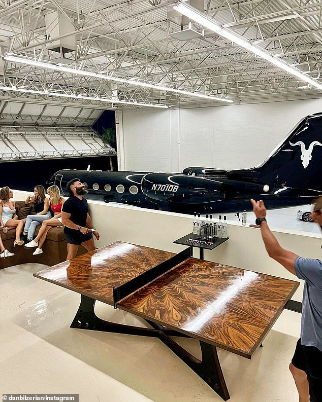 This jet is seen parked in one of Bilzerian’s play rooms and jet garages