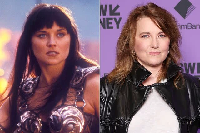 MCA Tv/Renaissance/Kobal/Shutterstock; Don Arnold/WireImage Lucy Lawless as seen in the 1995 series 'Xena: Warrior Princess' and again in October 2024.