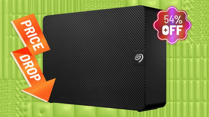 Seagate Expansion Desktop Hard Drive on lime green background
