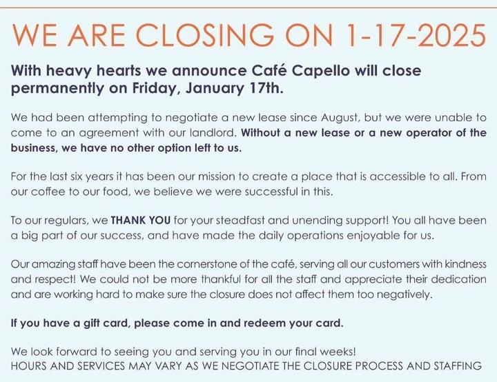 Cafe closing this month