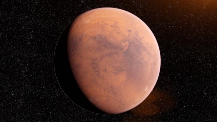 A depiction of the planet Mars.