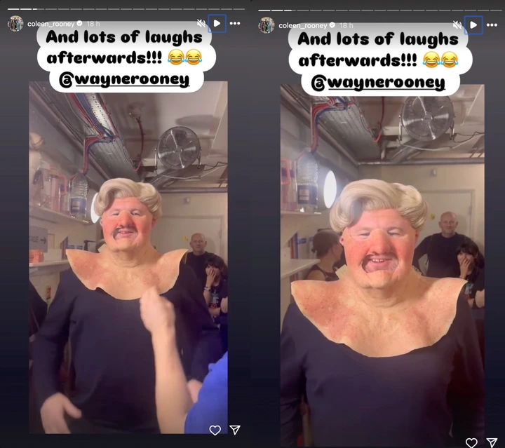 Wayne Rooney backstage dressed in a Mrs. Doubtfire costume. PHOTO CREDIT: Coleen Rooney on Instagram.