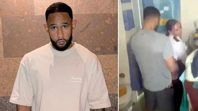 Prisoner filmed having sex with guard attacked while holding baby during visit