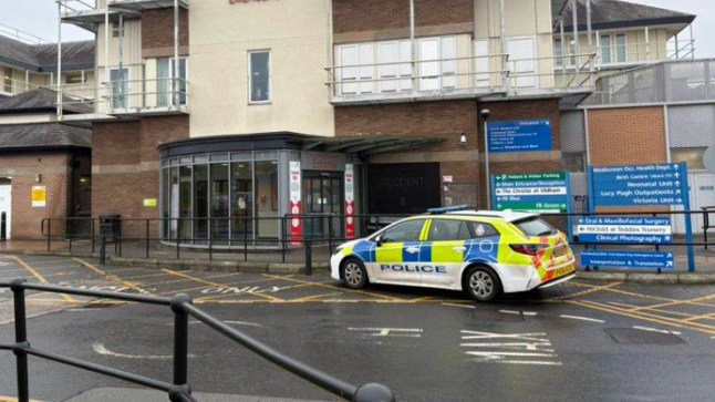 The incident happened at about 11.30pm yesterday. There is a police car parked outside A&E but there does not appear to be a crime scene in place currently