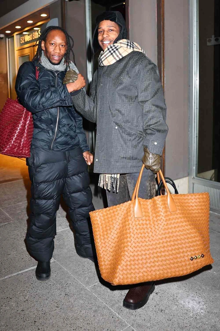 Rapper ASAP Rocky was seen carrying an array of Bottega Veneta bags as he headed to studio sessions in New York City. The musician effortlessly combined style and creativity while focusing on his craft.
