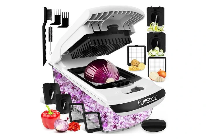 Fullstar Vegetable Cutter - Food Chopper - Onion Chopper - Vegetable Slicer & Spiralizer - Veggie Chopper with Container - Kitchen Gadgets - Home Essentials - Kitchen Accessories (4 in 1, White)