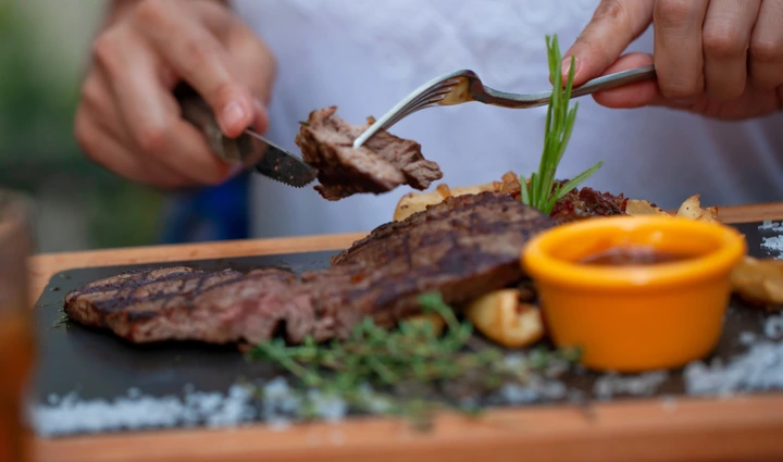eating steak