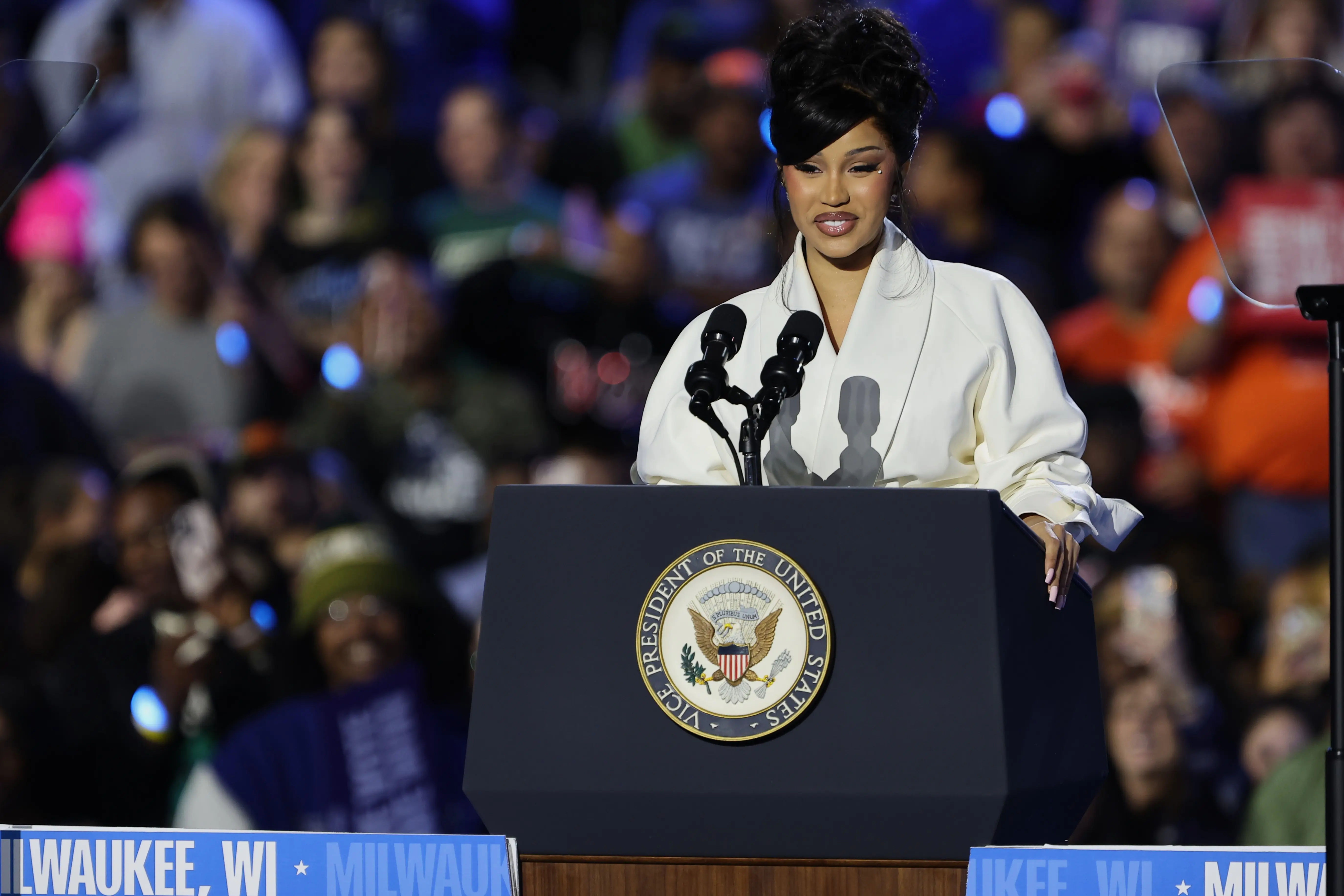 Cardi B made an appearance as the guest speaker at the When We Vote We Win rally, while Vice President Kamala Harris is back in Milwaukee, Wisconsin.
