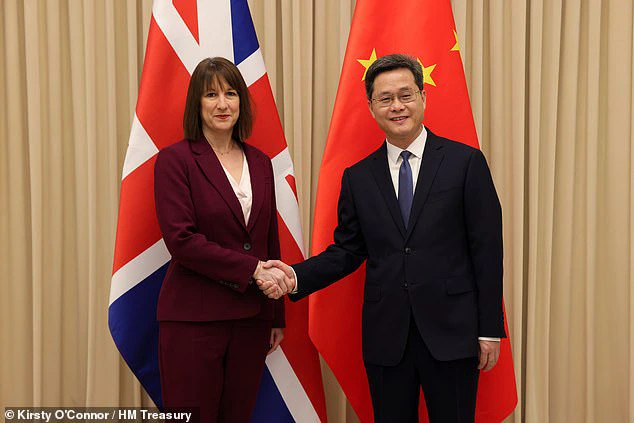 Chancellor Rachel Reeves holds a meeting with China's Minister of Finance, Lan Fo'an, at the Diaoyutai State Guesthouse in Beijing.