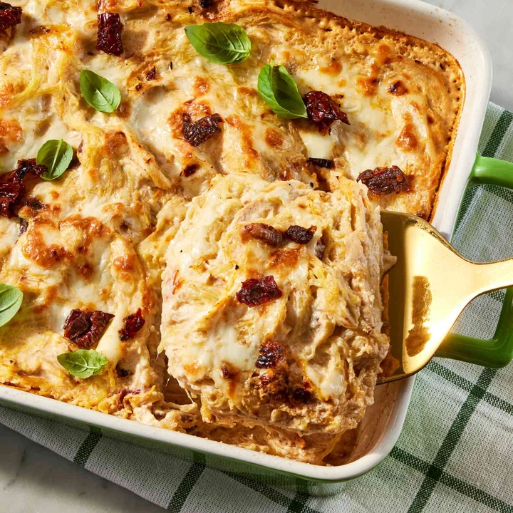 an image of the Creamy Sun-Dried Tomato Chicken & Spaghetti Squash Casserole