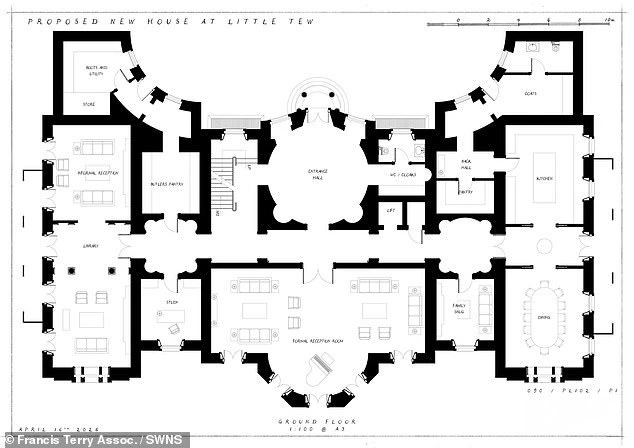 The ground floor layout has been submitted for Ronald Burkle's country residence in the Cotswolds, located in Little New, close to Banbury.
