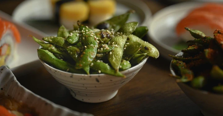 stir fried green soy beans edamame