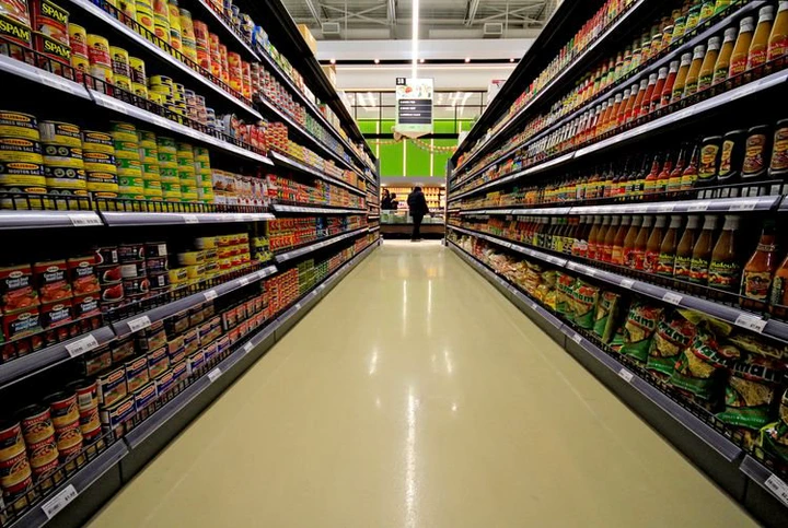 A grocery aisle is shown at Nations Fresh Foods