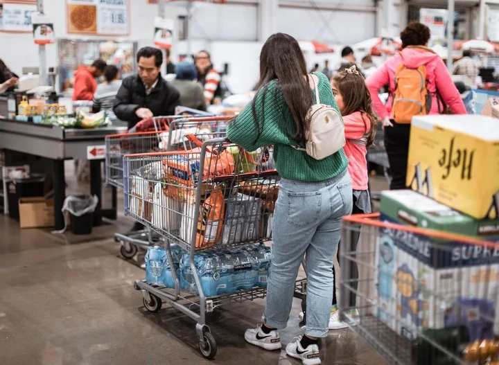 Costco shoppers at checkout