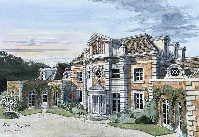 A conceptual illustration of the country estate suggested for the 11-acre property.