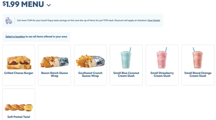 Sonic $1.99 menu.