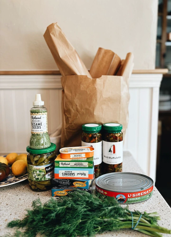 european style grocery shopping ingredients