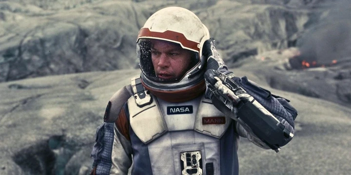 Matt Damon in Interstellar is a science fiction film directed by Christopher Nolan, exploring themes of time, space, and human survival. Set in a dystopian future where Earth is becoming uninhabitable, the story follows a group of astronauts who embark on a journey through a wormhole in search of a new home for humanity. The film delves into complex scientific concepts, such as black holes and relativity, while also focusing on the emotional bonds between characters, particularly the relationship between a father and his daughter. Interstellar is renowned for its stunning visual effects, thought-provoking narrative, and Hans Zimmer's haunting score.-1
