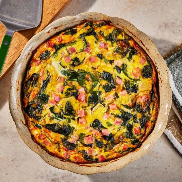 a recipe photo of the Ham & Spinach Quiche