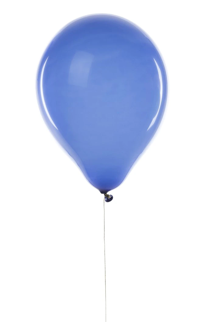 A single floating balloon with a string against a plain background